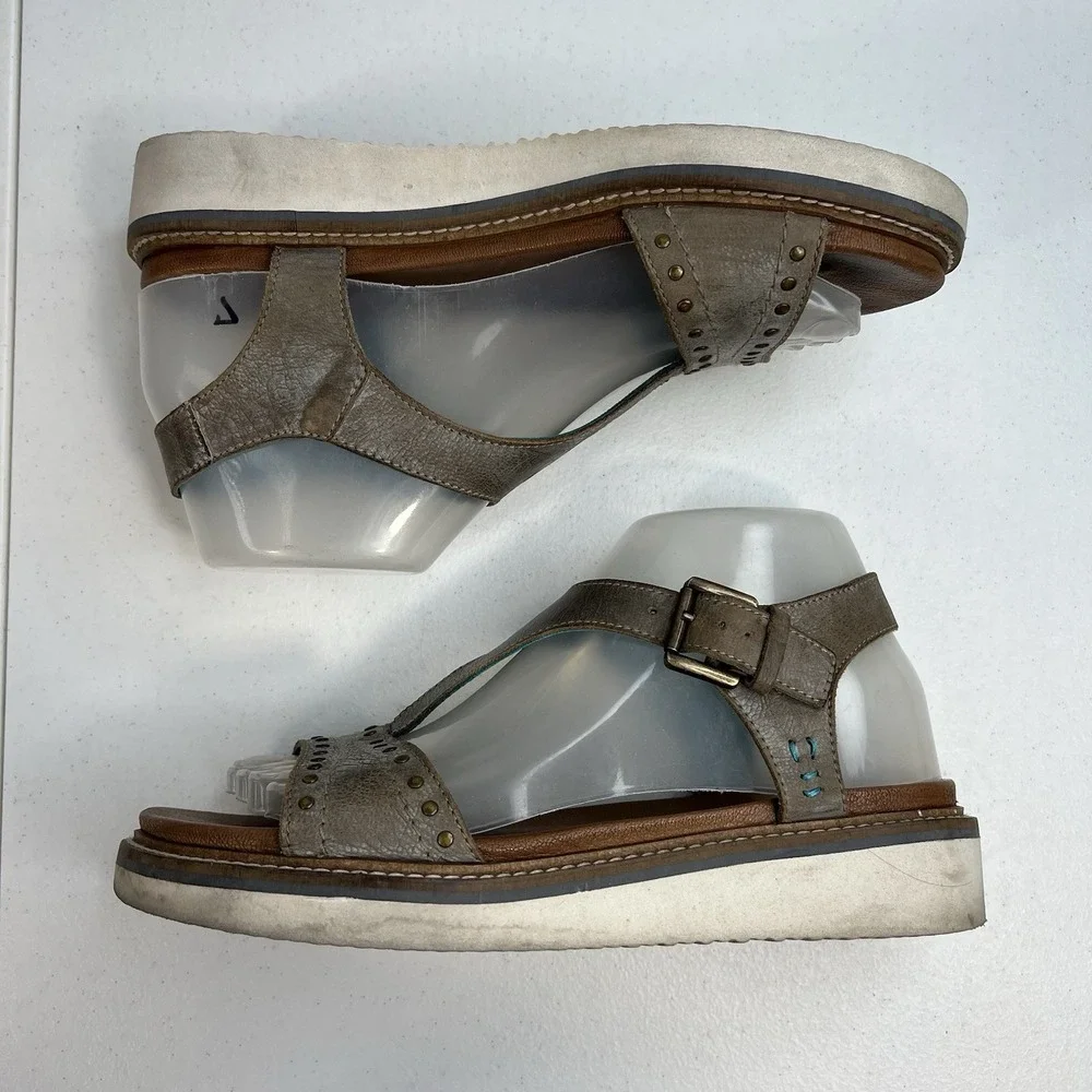 Roan By Bed Stu Women's Size 7.5 Martina Leather Sandals in Alkaline Epica Gray